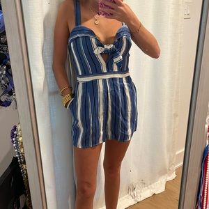 Lost + Wander blue and white romper with pockets